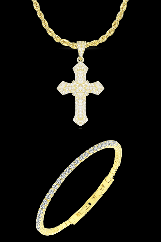 Set collana cross pavé + bracciale tennis