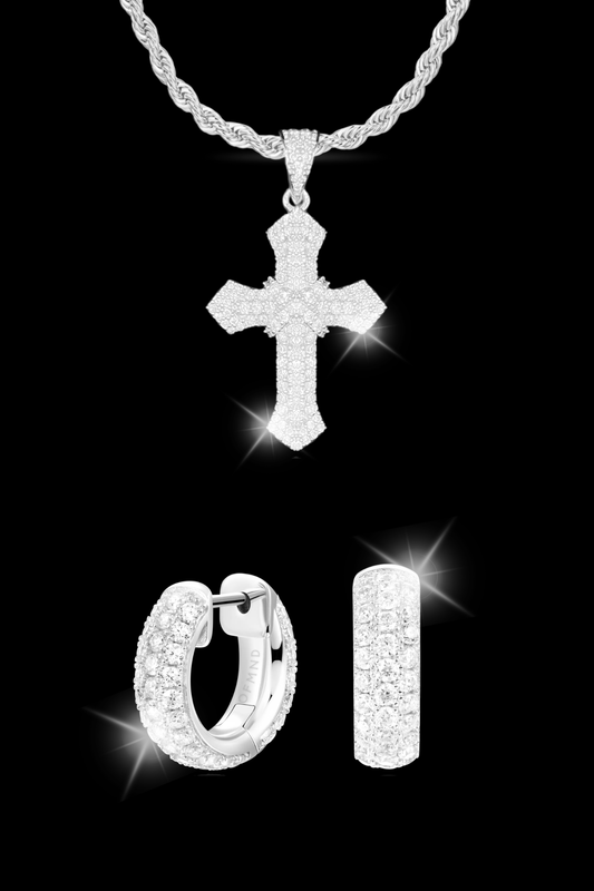 Set collana cross pave + orecchini