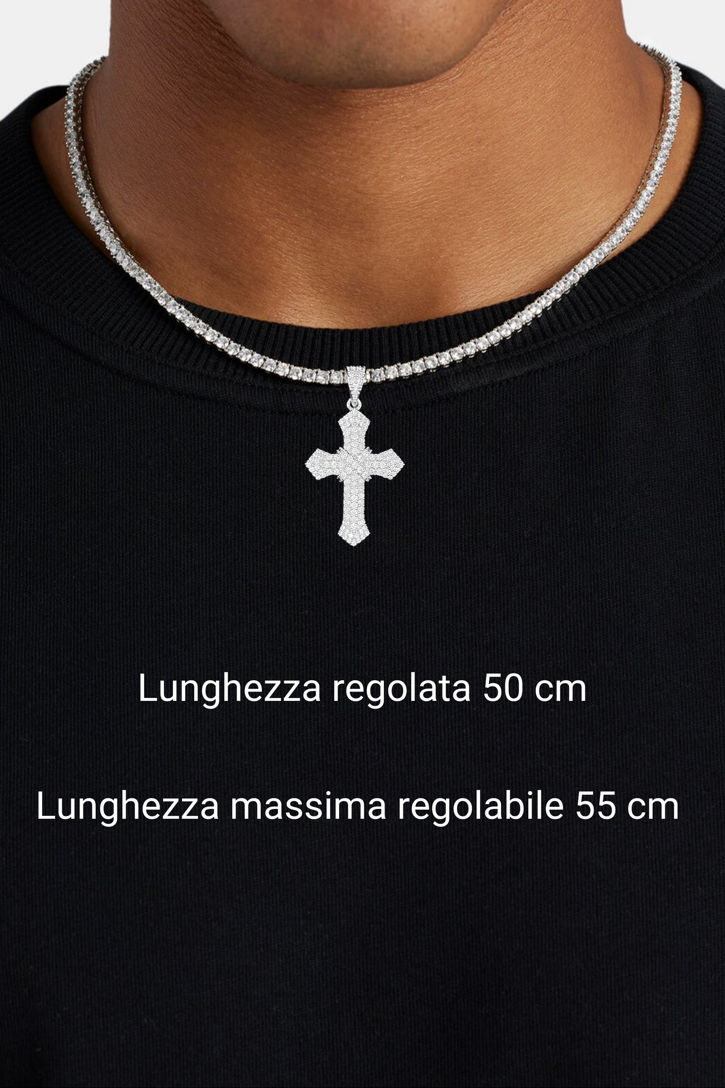 Collana cross tennis pavè regolabile