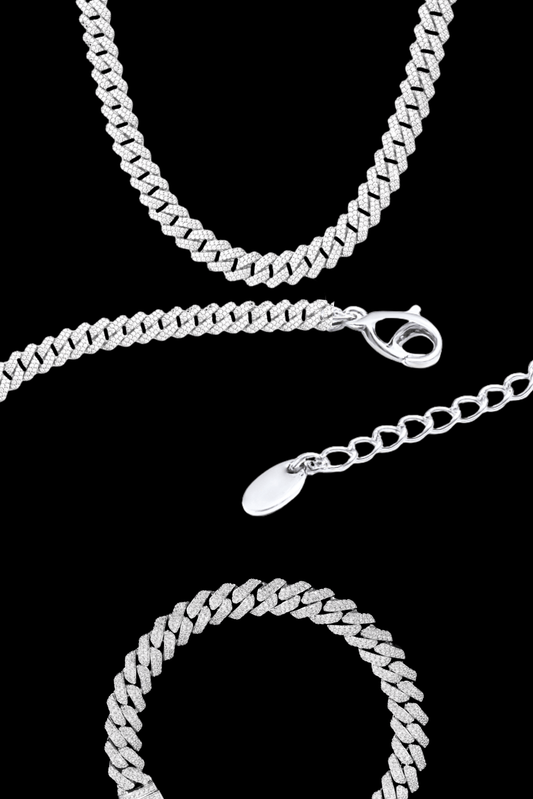 Set bracciale + collana cuban regolabili acciaio