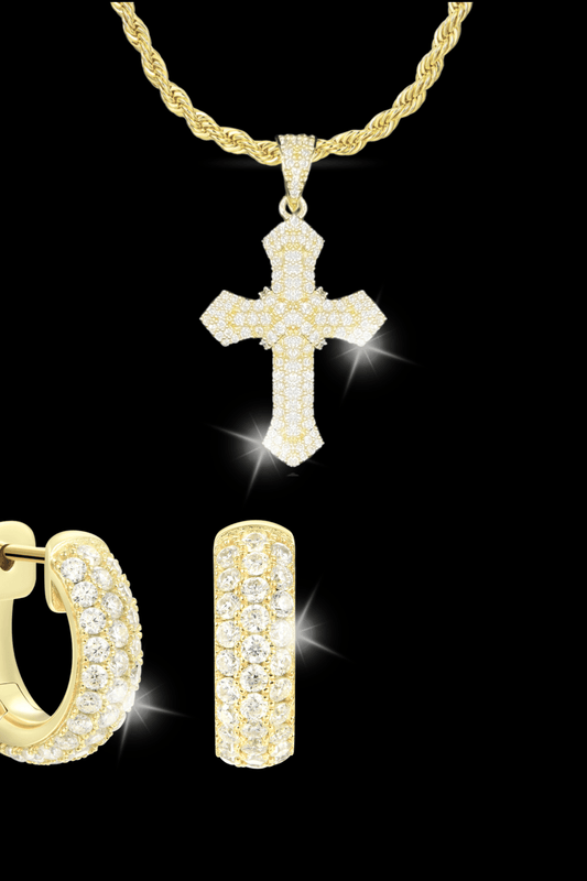 Set collana cross pave + orecchini