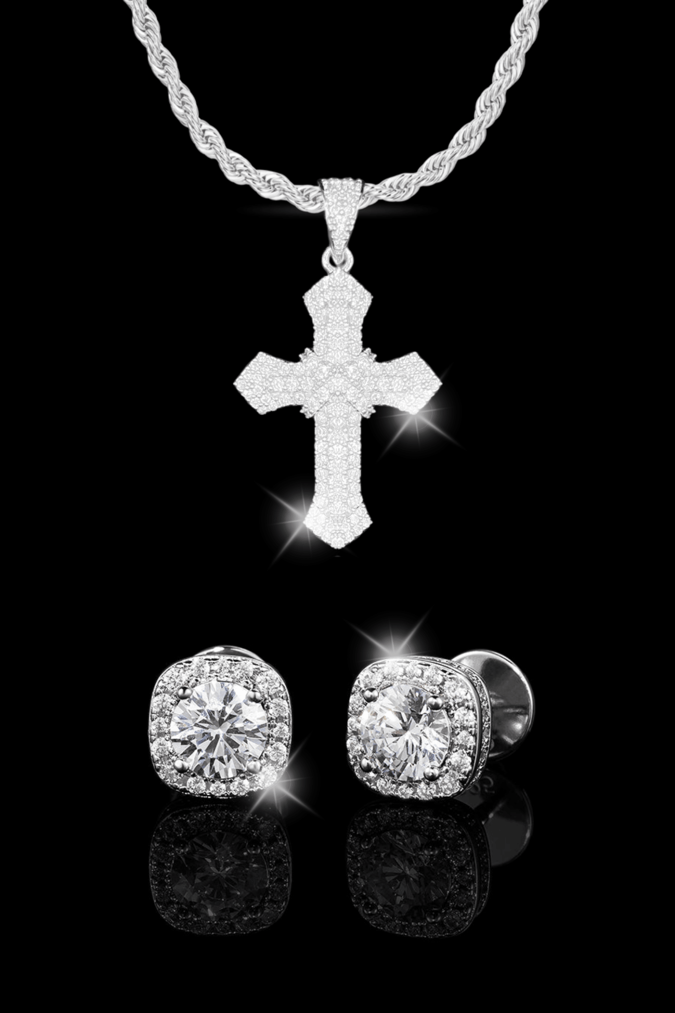 Set collana cross pave + orecchini