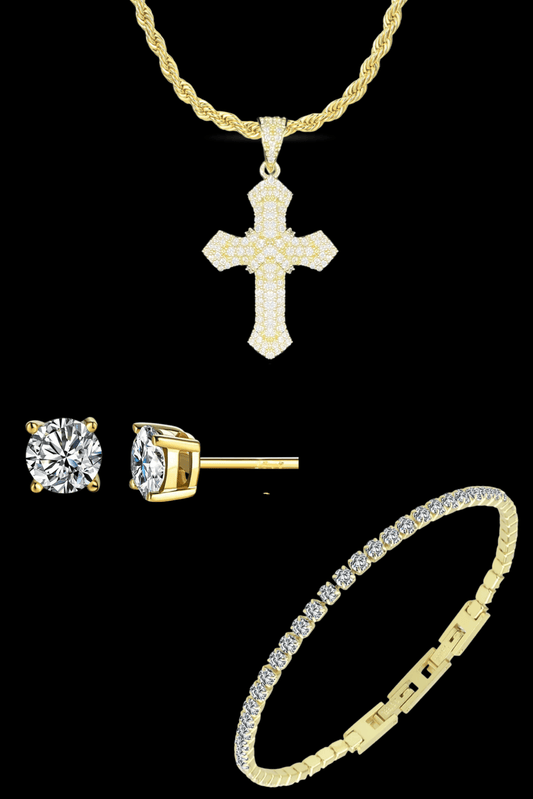 Set collana cross pave + tennis regolabile + punti luce