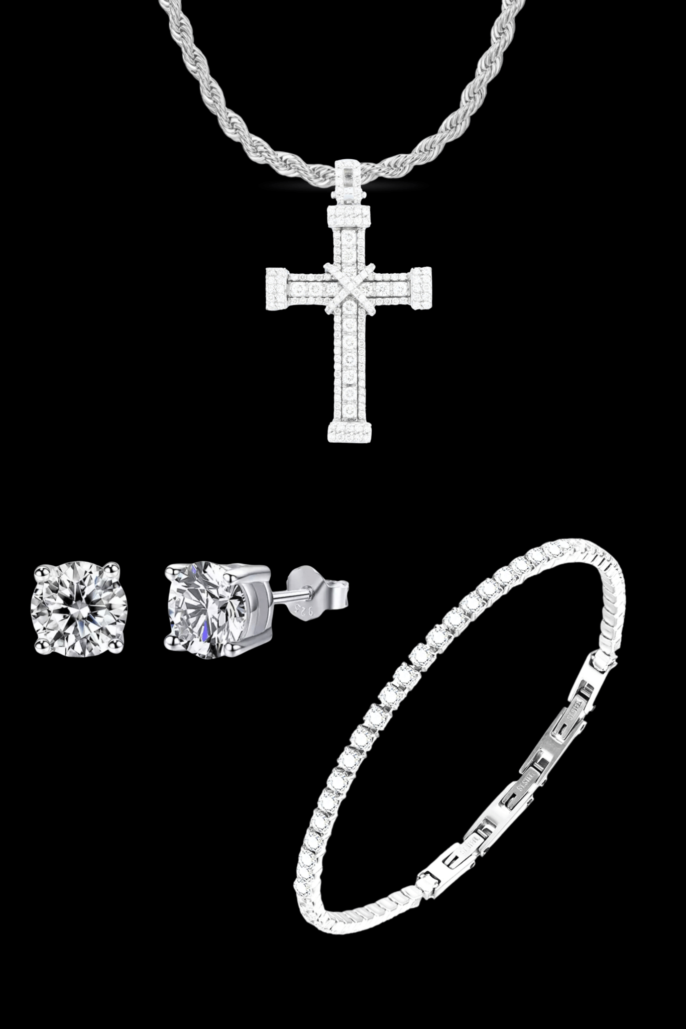Set argento collana royal pavè + tennis + orecchini