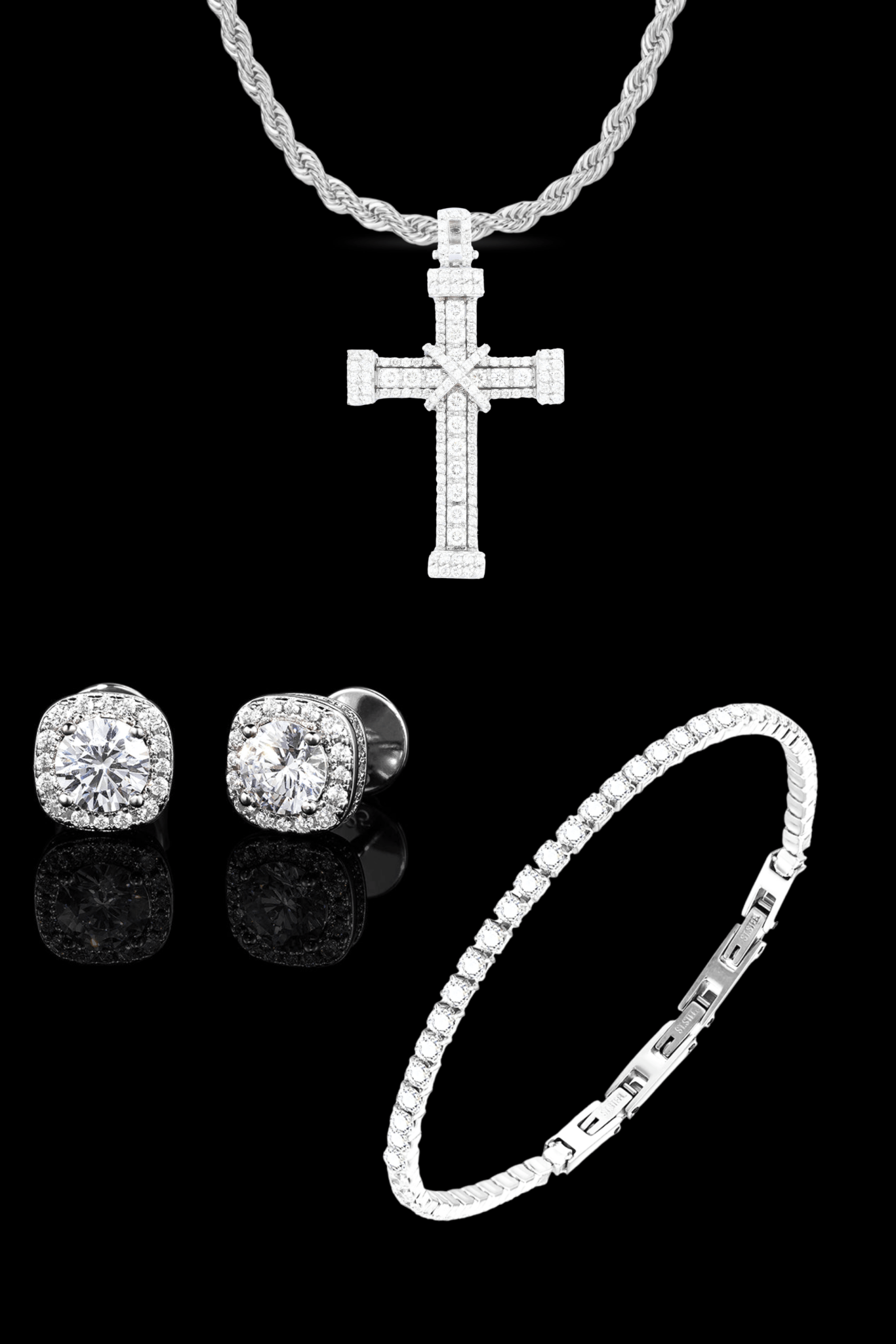 Set argento collana royal pavè + tennis + orecchini
