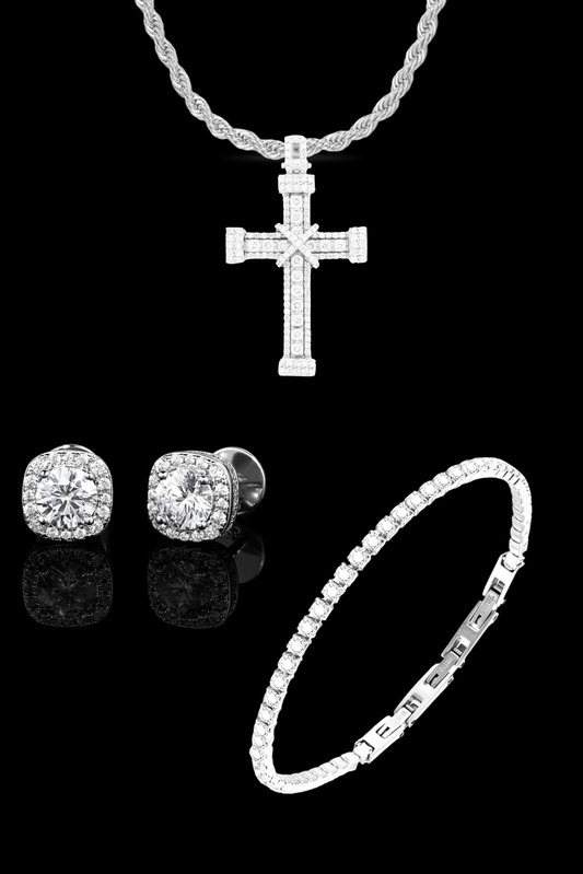 Set argento collana royal pavè + tennis + orecchini