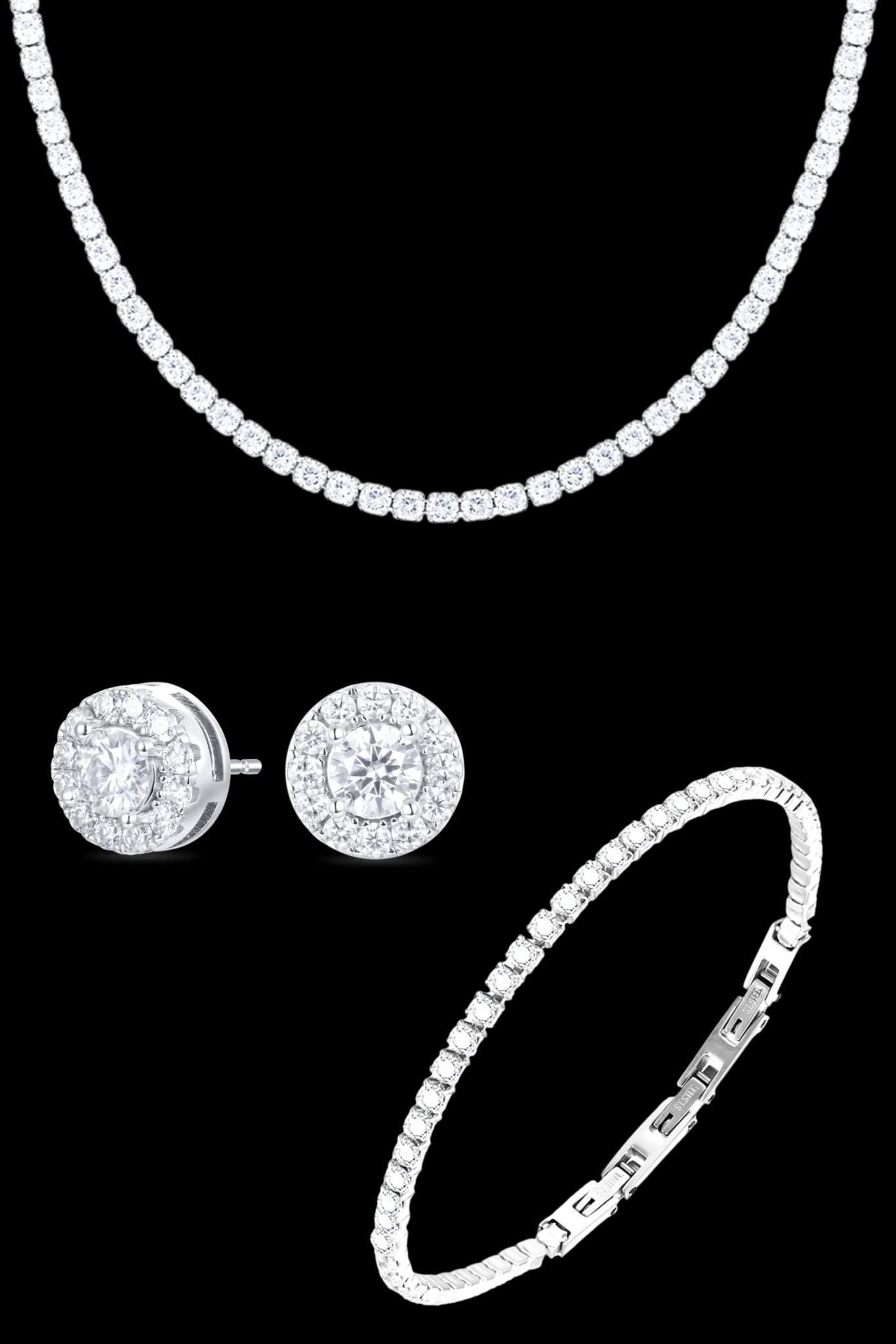 Set collana + bracciale tennis regolabili + orecchini