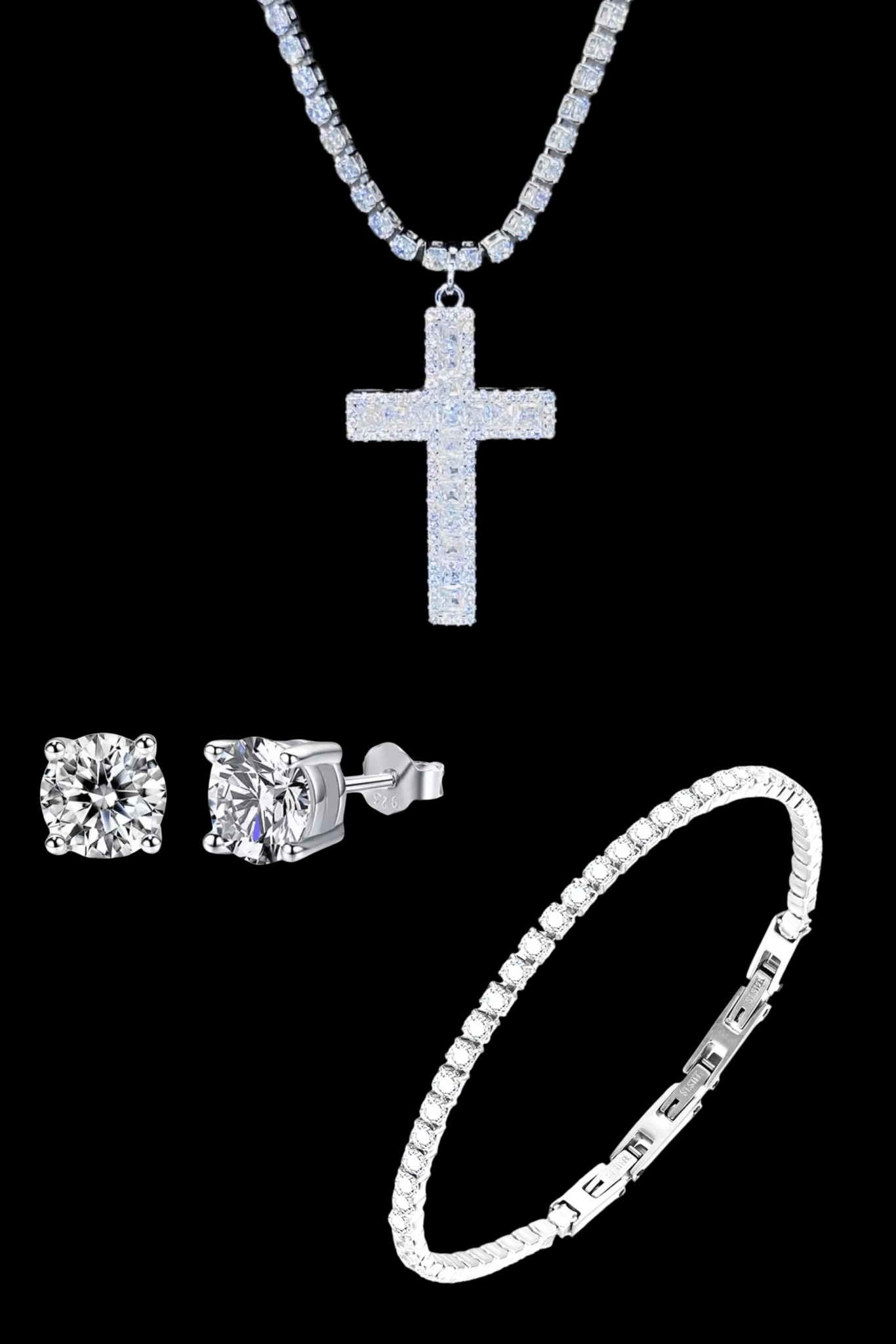 Set collana cross diamond + tennis + orecchini