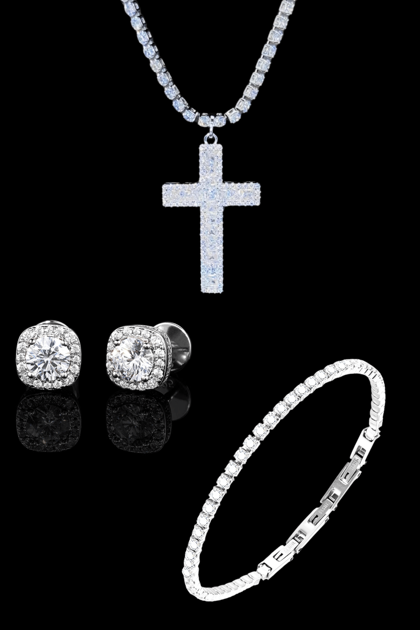 Set collana cross diamond + tennis + orecchini