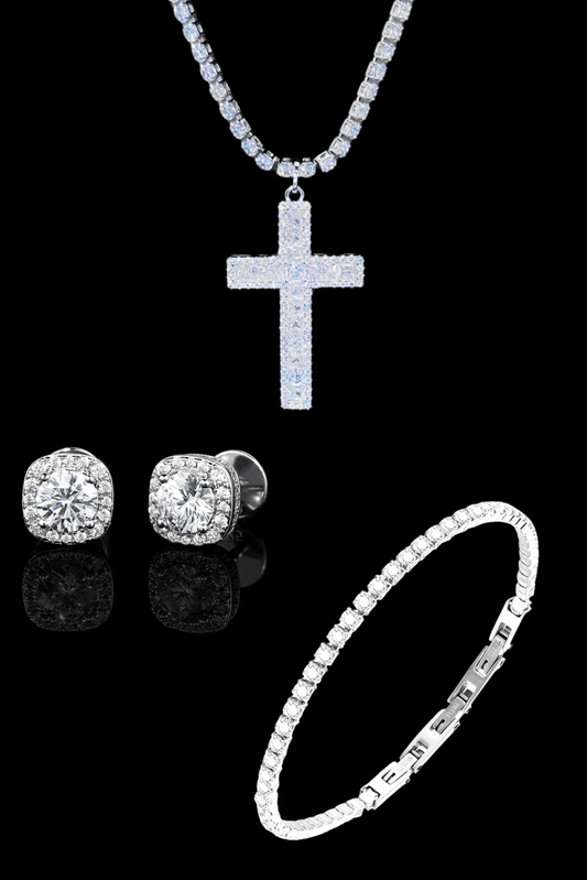 Set collana cross diamond + tennis + orecchini