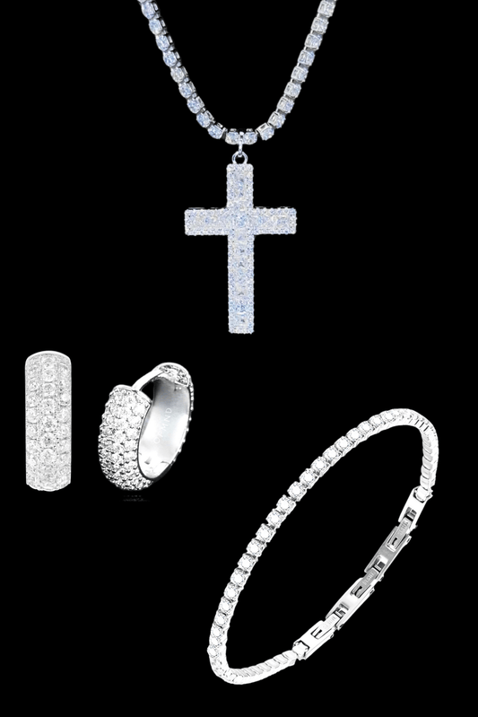 Set collana cross diamond + tennis + orecchini