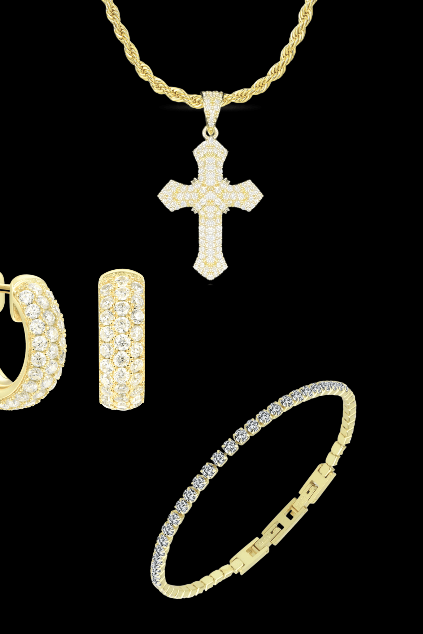 Set collana cross pavè + tennis + orecchini