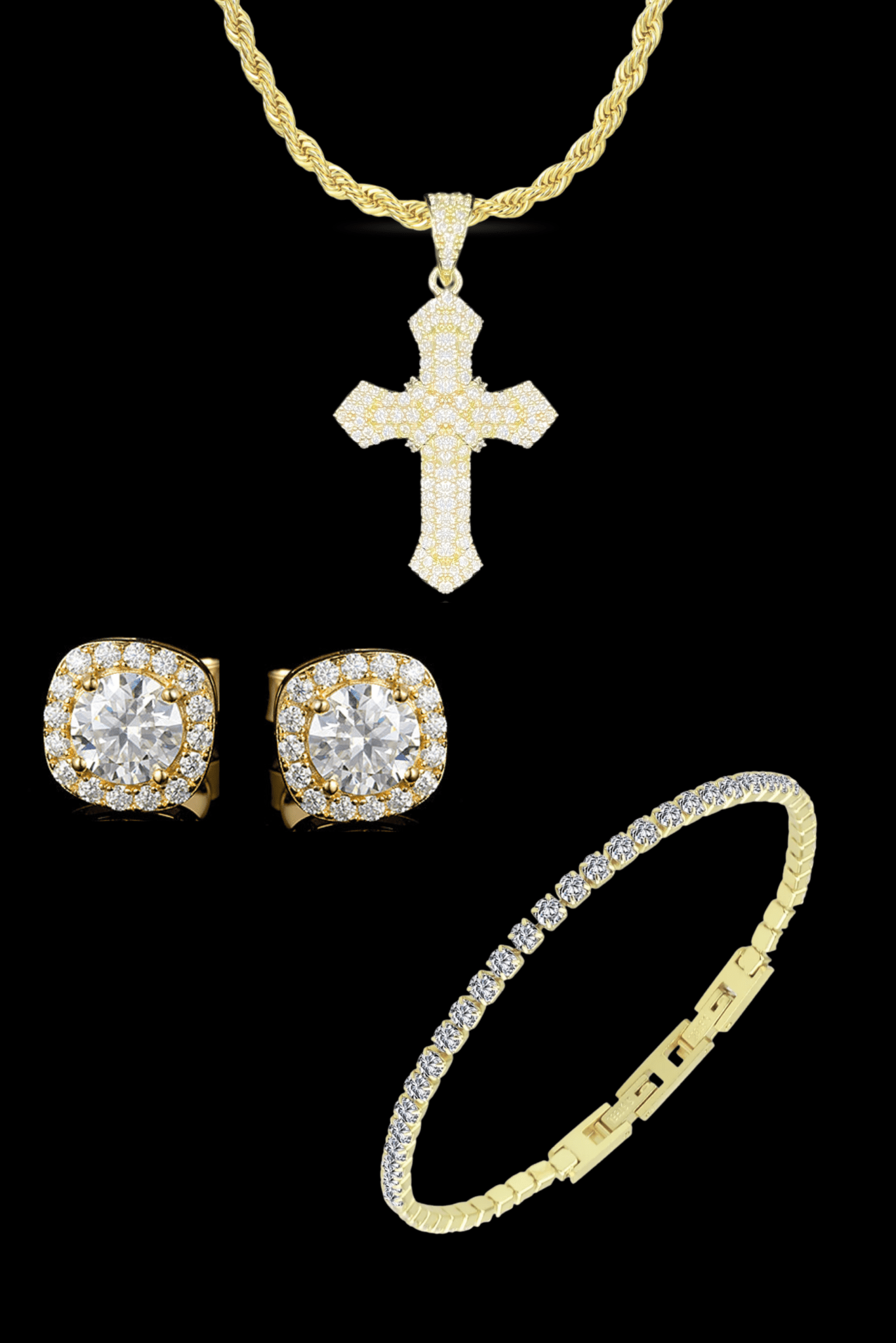 Set collana cross pavè + tennis + orecchini