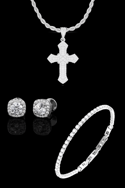 Set collana cross pavè + tennis + orecchini