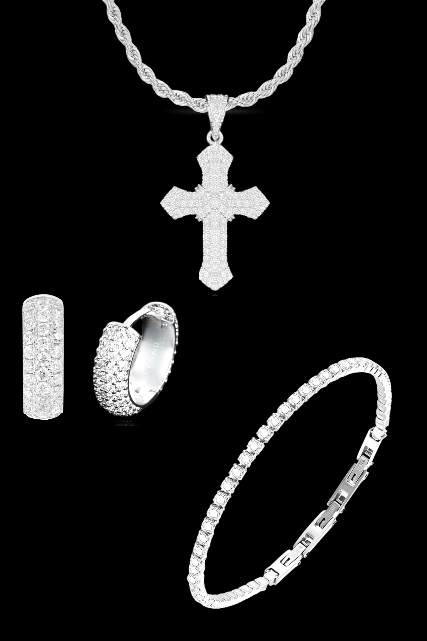 Set collana cross pavè + tennis + orecchini