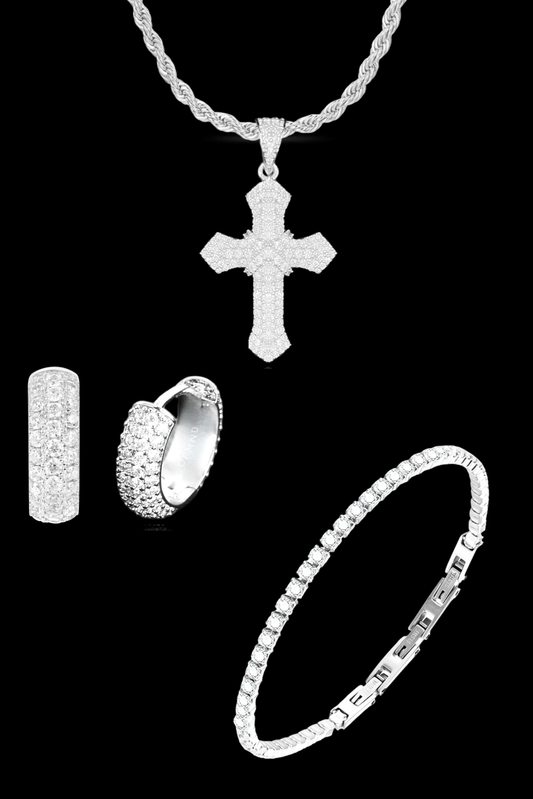 Set collana cross pavè + tennis + orecchini