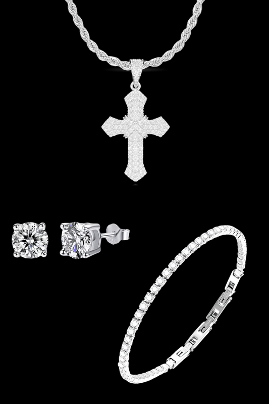 Set collana cross pave + tennis regolabile + punti luce