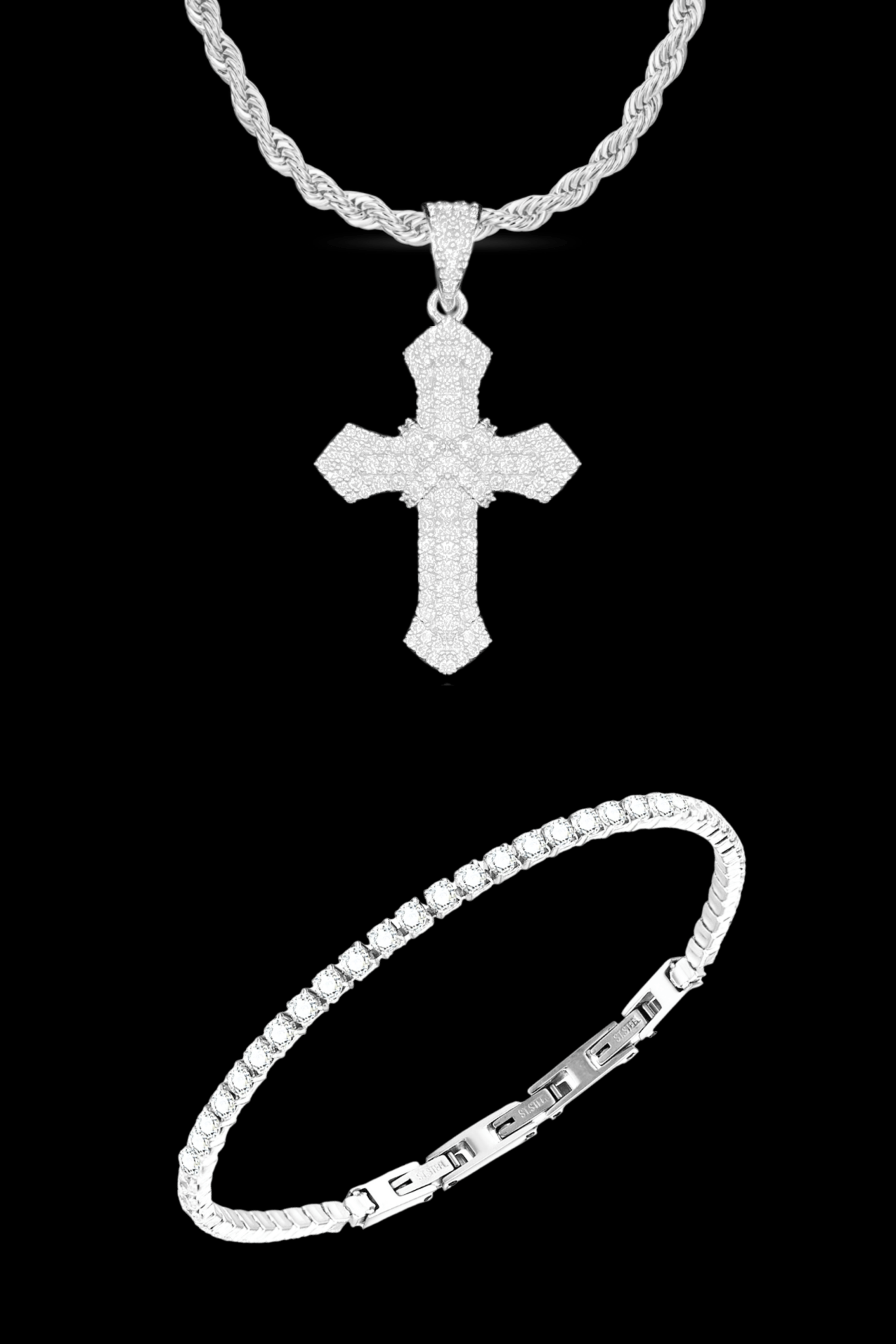 Set collana cross pavé  + bracciale tennis