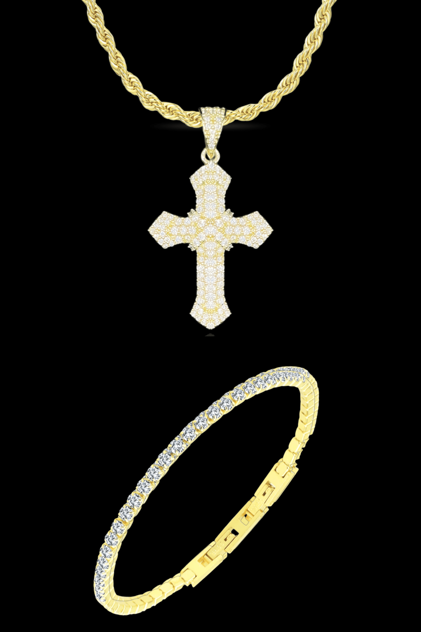 Set collana cross pavé  + bracciale tennis