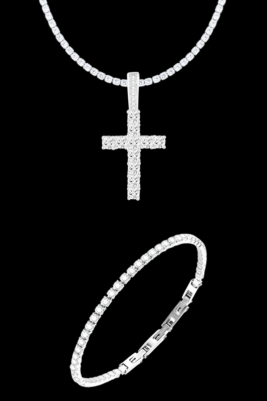 Set collana luxury tennis cross regolabile + tennis regolabile