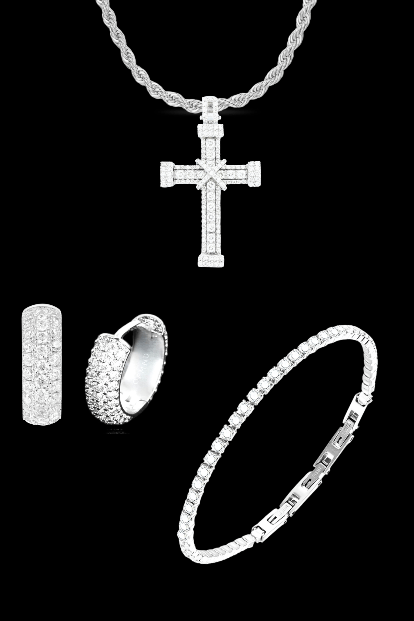 Set argento collana royal pavè + tennis + orecchini