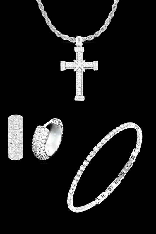 Set argento collana royal pavè + tennis + orecchini