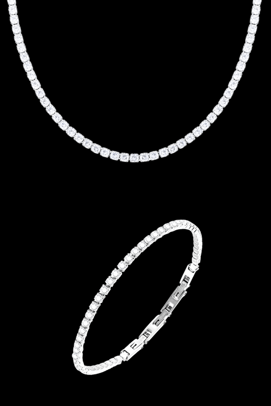 Set collana tennis + bracciale tennis regolabili