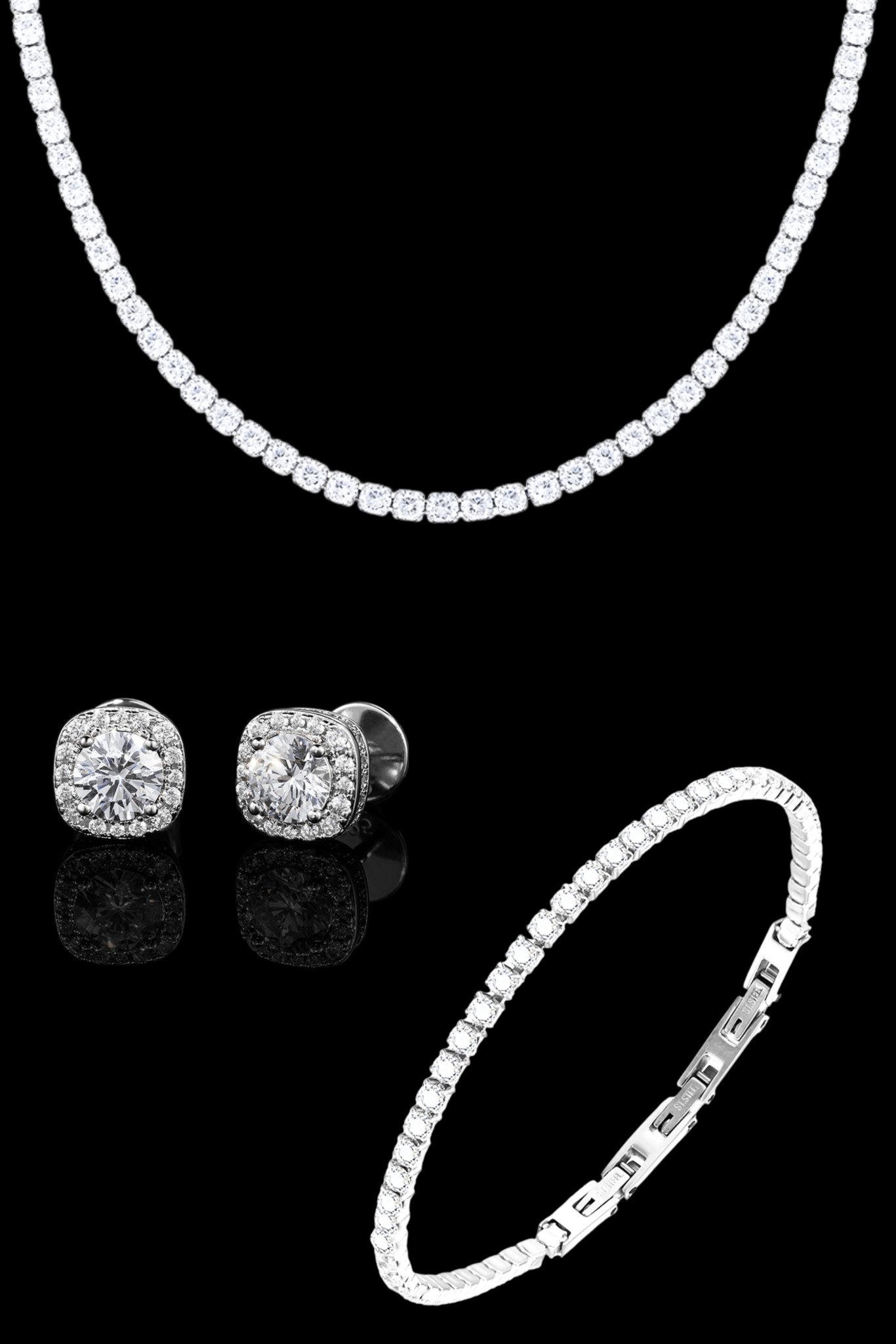 Set collana + bracciale tennis regolabili + orecchini