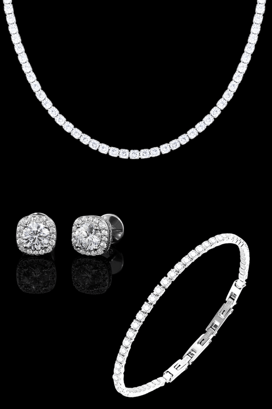 Set collana + bracciale tennis regolabili + orecchini