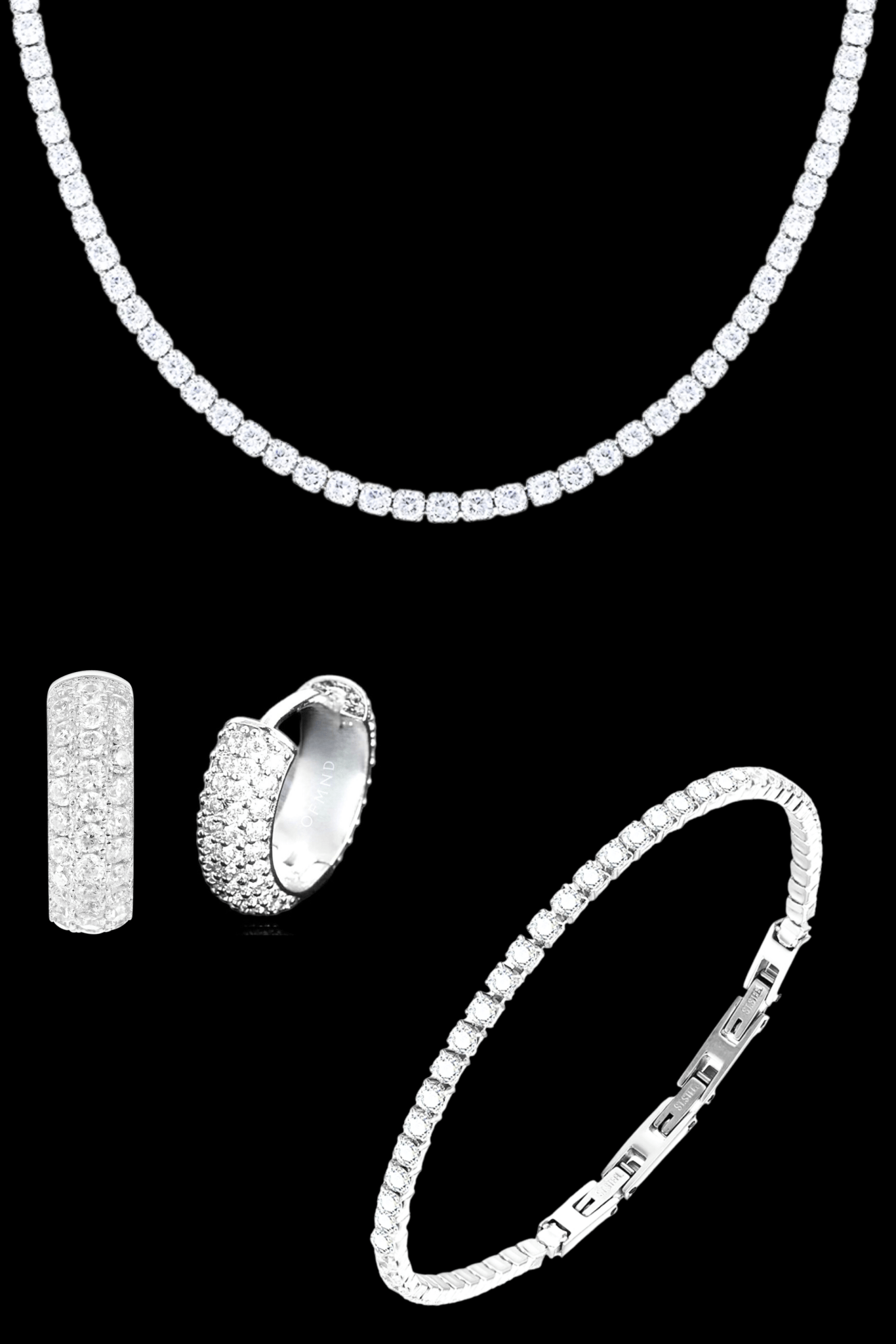 Set collana + bracciale tennis regolabili + orecchini