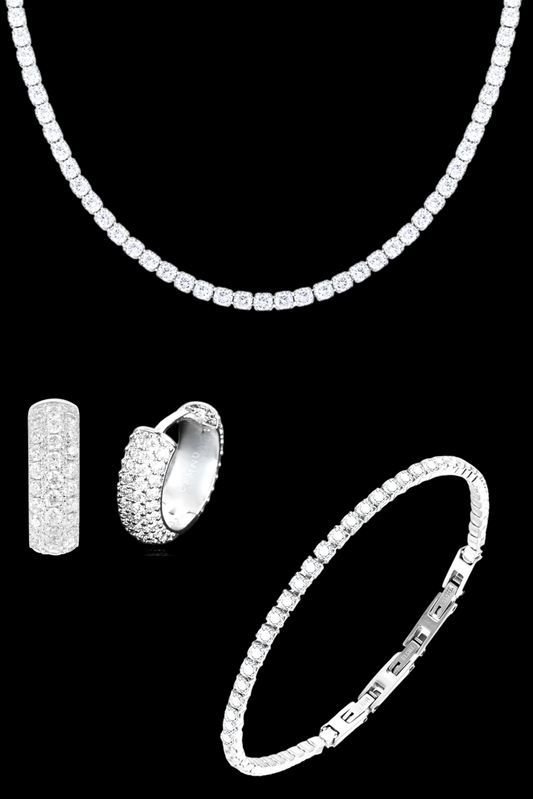 Set collana + bracciale tennis regolabili + orecchini